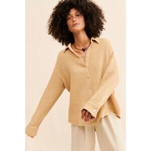 DONNI Waffle Button-Down Shirt Sz M Sand Made in USA